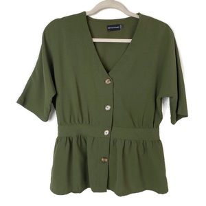 Pretty Little Thing Sz 6 Olive Green Blouse